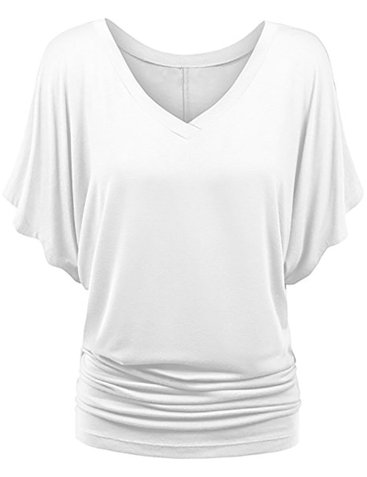 Damen lässiges V-Ausschnitt T-Shirt mit drapiertem Saum Echo Archiv