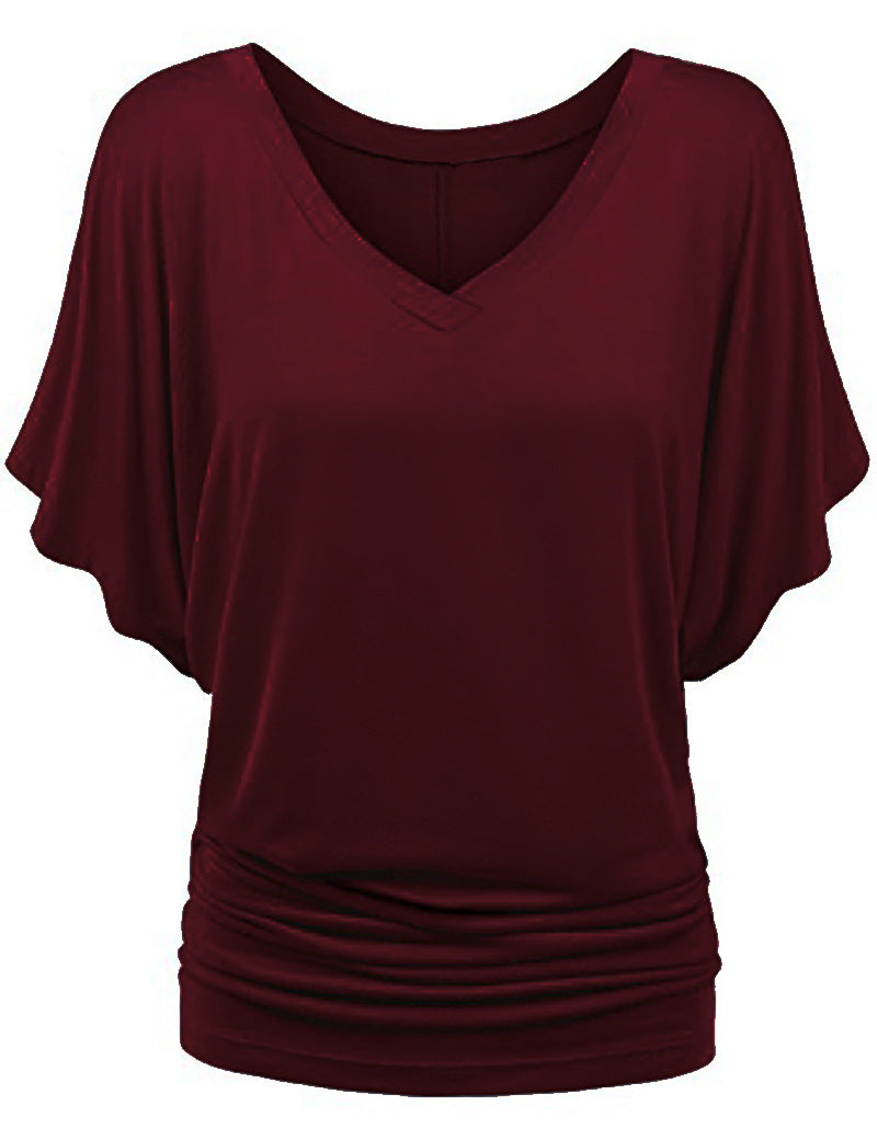 Damen lässiges V-Ausschnitt T-Shirt mit drapiertem Saum Echo Archiv