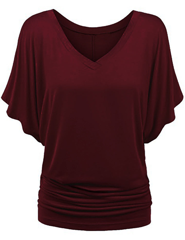 Damen lässiges V-Ausschnitt T-Shirt mit drapiertem Saum Echo Archiv