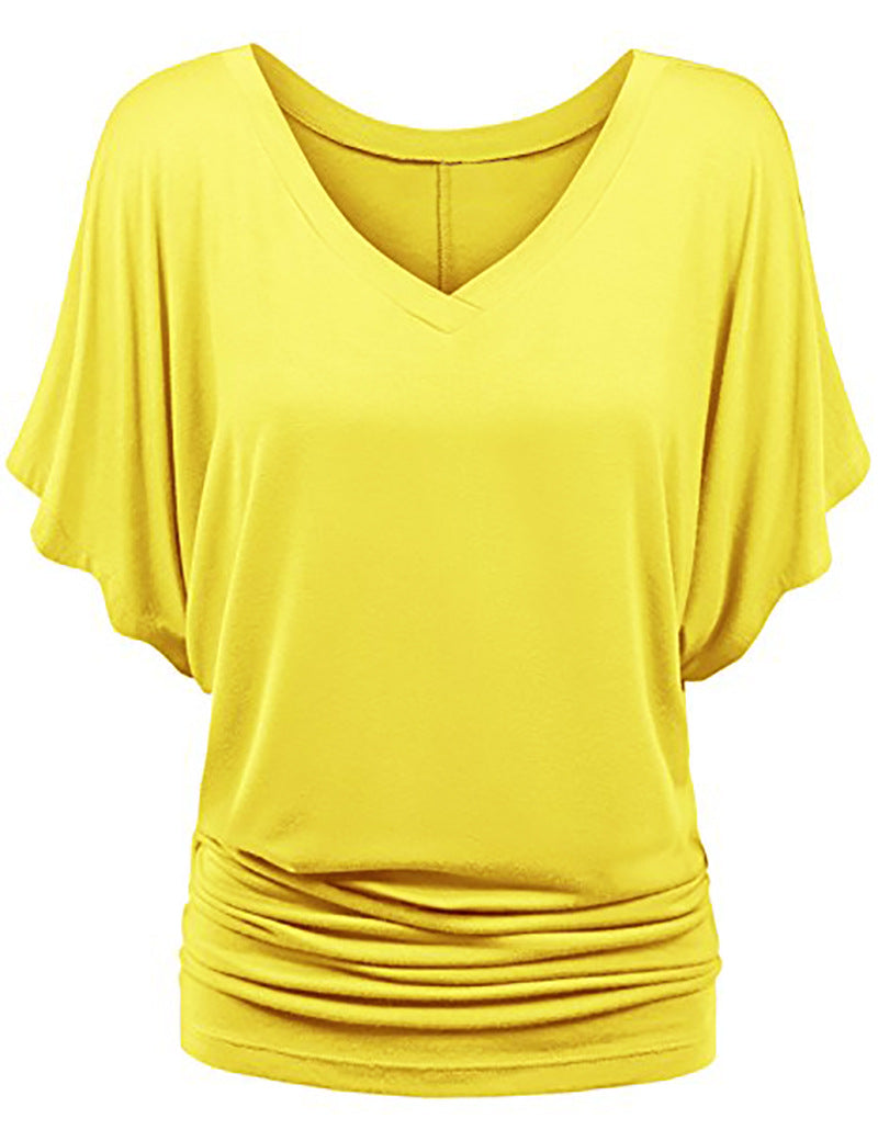 Damen lässiges V-Ausschnitt T-Shirt mit drapiertem Saum Echo Archiv