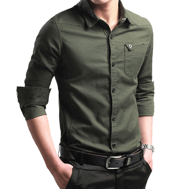 Herren Slim‑Fit Baumwollhemd mit krempelbaren Ärmeln und Brusttasche Echo Archiv