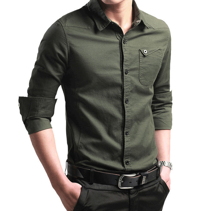 Herren Slim‑Fit Baumwollhemd mit krempelbaren Ärmeln und Brusttasche Echo Archiv