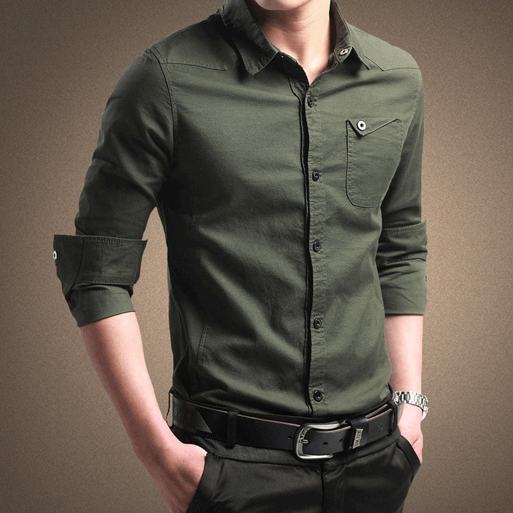 Herren Slim‑Fit Baumwollhemd mit krempelbaren Ärmeln und Brusttasche Echo Archiv