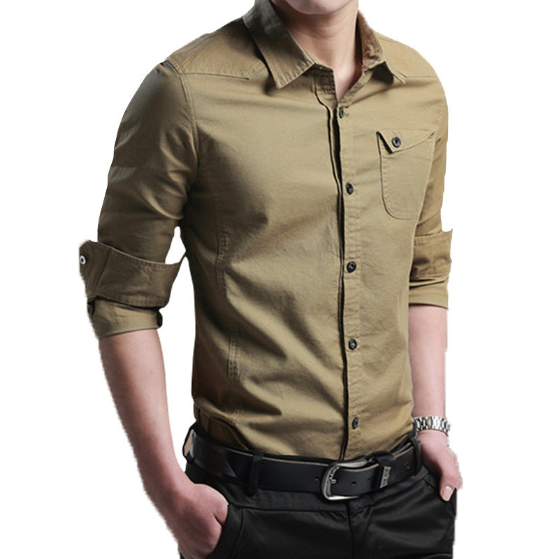 Herren Slim‑Fit Baumwollhemd mit krempelbaren Ärmeln und Brusttasche Echo Archiv