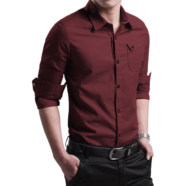 Herren Slim‑Fit Baumwollhemd mit krempelbaren Ärmeln und Brusttasche Echo Archiv