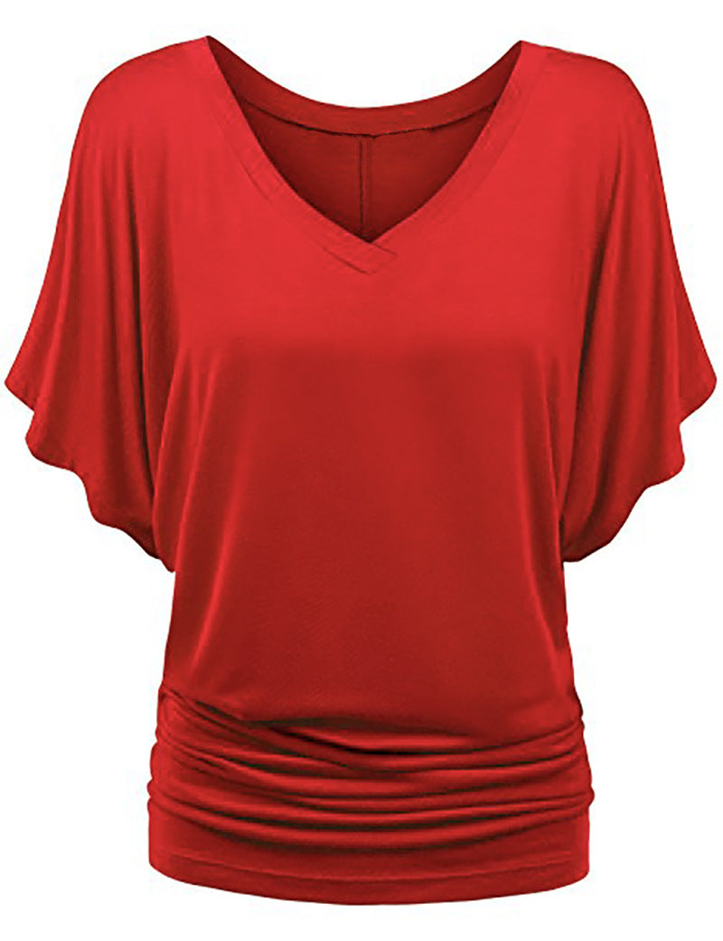Damen lässiges V-Ausschnitt T-Shirt mit drapiertem Saum Echo Archiv