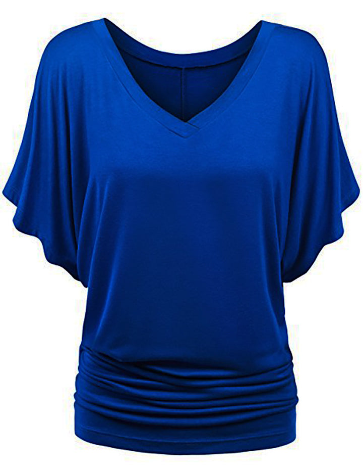 Damen lässiges V-Ausschnitt T-Shirt mit drapiertem Saum Echo Archiv