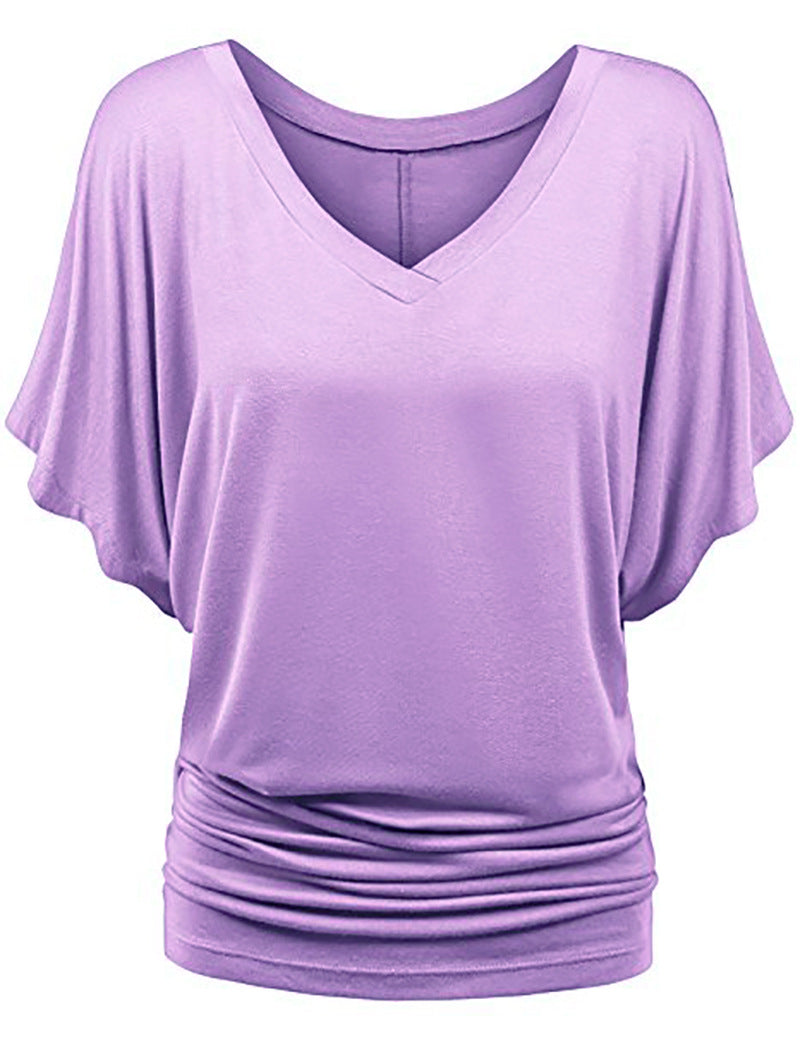 Damen lässiges V-Ausschnitt T-Shirt mit drapiertem Saum Echo Archiv
