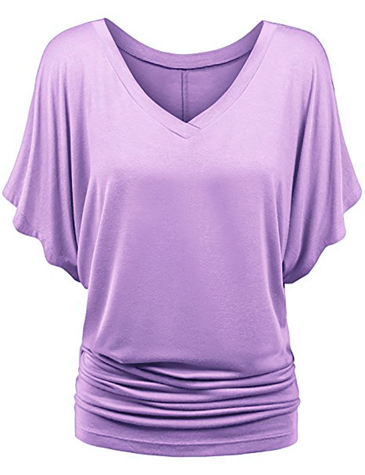 Damen lässiges V-Ausschnitt T-Shirt mit drapiertem Saum Echo Archiv