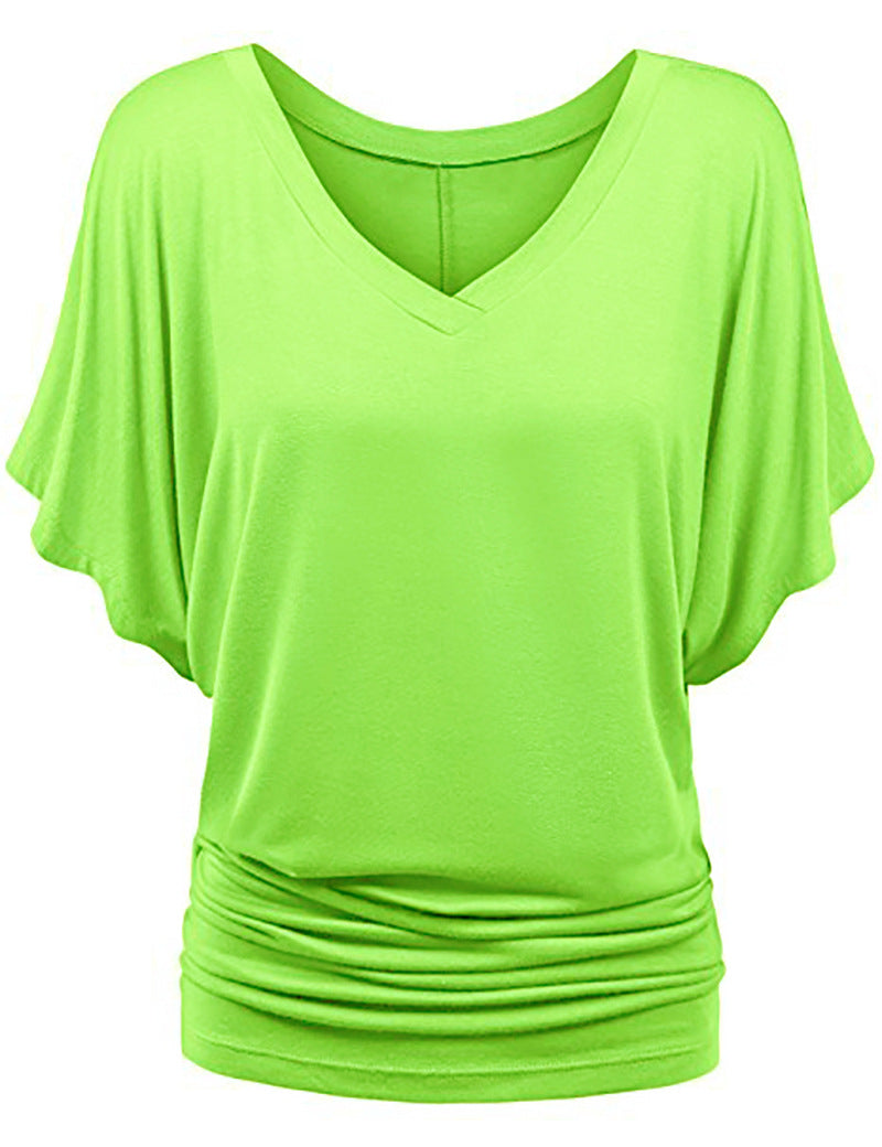 Damen lässiges V-Ausschnitt T-Shirt mit drapiertem Saum Echo Archiv