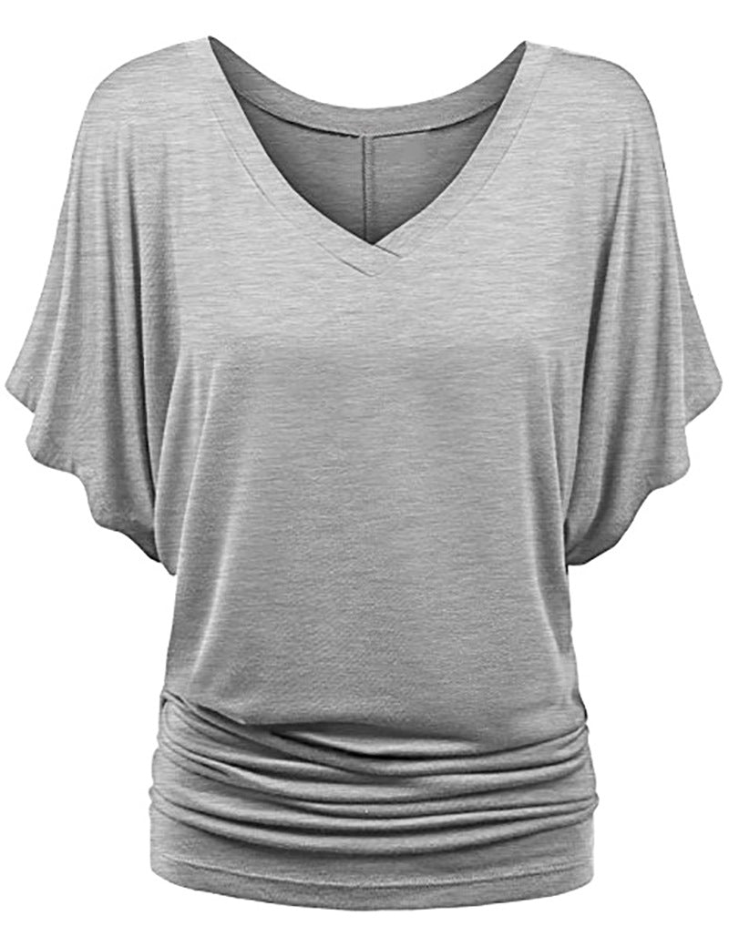 Damen lässiges V-Ausschnitt T-Shirt mit drapiertem Saum Echo Archiv
