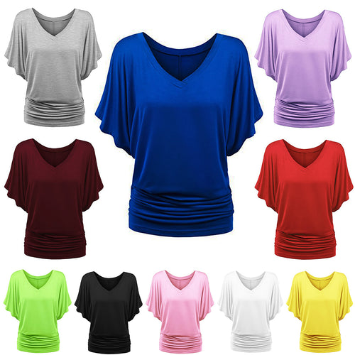 Damen lässiges V-Ausschnitt T-Shirt mit drapiertem Saum Echo Archiv