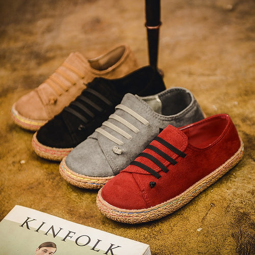 Damen nan niedriger Sneaker-Espadrille mit Veloursleder-Optik, elastischen Schnürbändern und geflochtener Jute-Sohle Echo Archiv