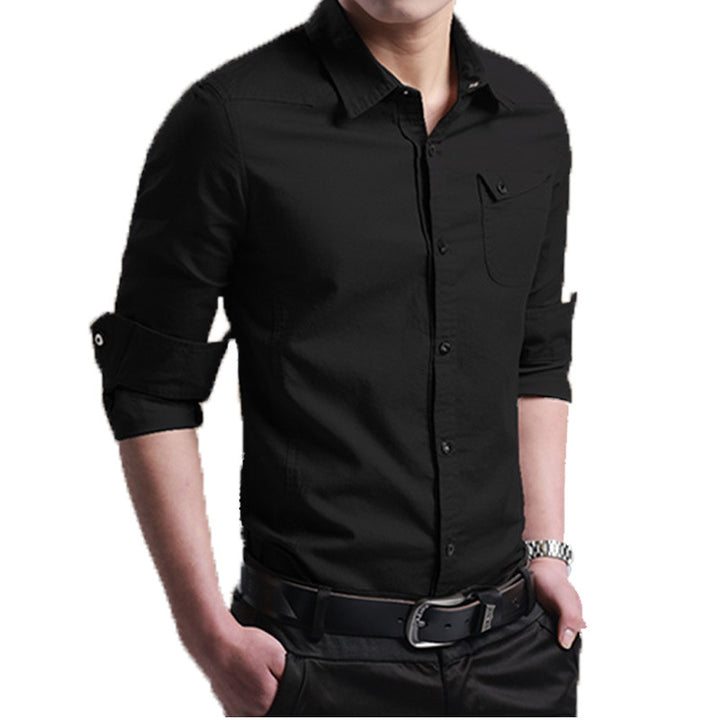 Herren Slim‑Fit Baumwollhemd mit krempelbaren Ärmeln und Brusttasche Echo Archiv