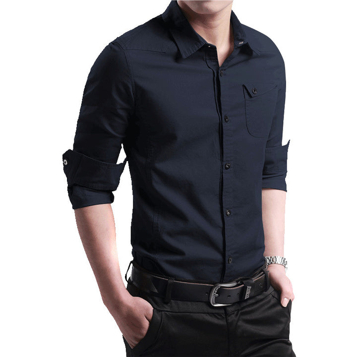 Herren Slim‑Fit Baumwollhemd mit krempelbaren Ärmeln und Brusttasche Echo Archiv