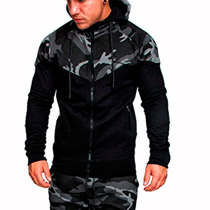 Herren Trainingspullover mit hohem Kragen und modischem Camouflage-Design Echoarchiv