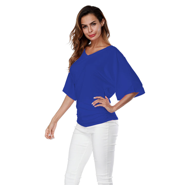 Damen lässiges V-Ausschnitt T-Shirt mit drapiertem Saum Echo Archiv