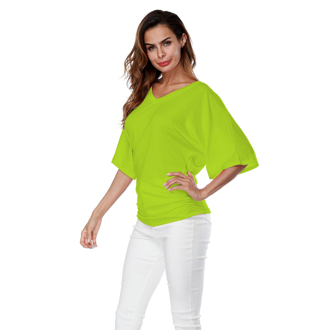 Damen lässiges V-Ausschnitt T-Shirt mit drapiertem Saum Echo Archiv