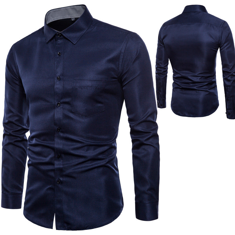 Herren Langarmhemd aus hochwertigem Satin mit modernem Slim-Fit Echoarchiv