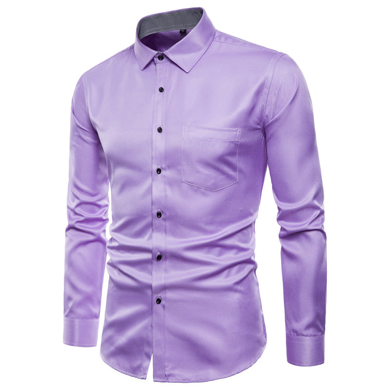 Herren Langarmhemd aus hochwertigem Satin mit modernem Slim-Fit Echoarchiv