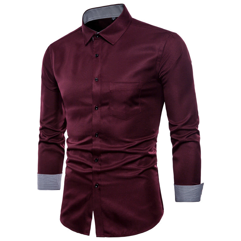 Herren Langarmhemd aus hochwertigem Satin mit modernem Slim-Fit Echoarchiv