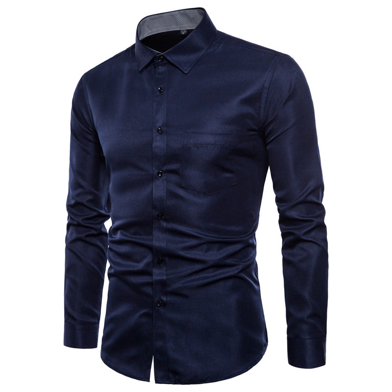 Herren Langarmhemd aus hochwertigem Satin mit modernem Slim-Fit Echoarchiv