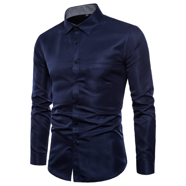 Herren Langarmhemd aus hochwertigem Satin mit modernem Slim-Fit Echoarchiv