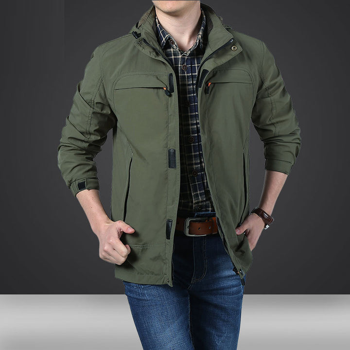 Herren leichte Kapuzen-Utility-Jacke mit Windschutz und Mehrfachtaschen Echoarchiv