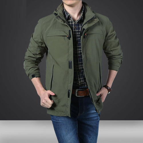 Herren leichte Kapuzen-Utility-Jacke mit Windschutz und Mehrfachtaschen Echoarchiv