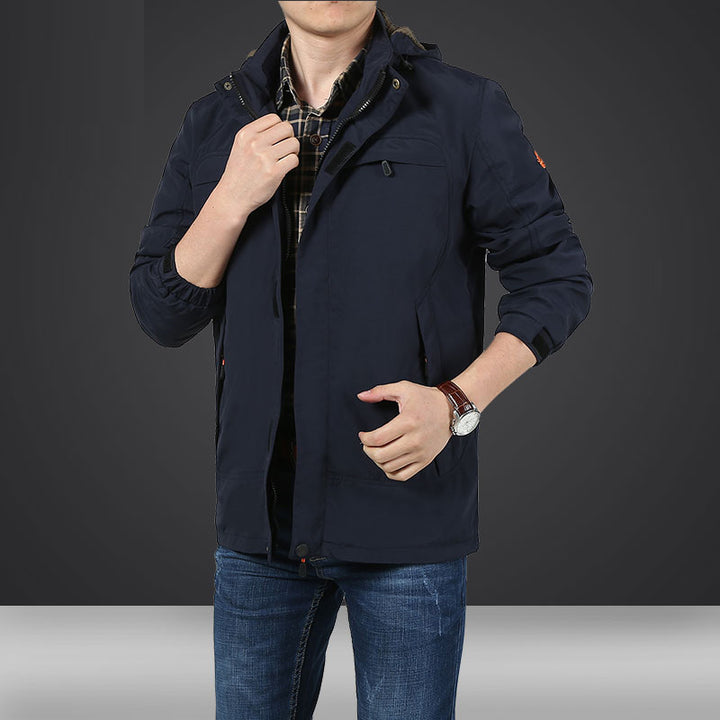 Herren leichte Kapuzen-Utility-Jacke mit Windschutz und Mehrfachtaschen Echoarchiv
