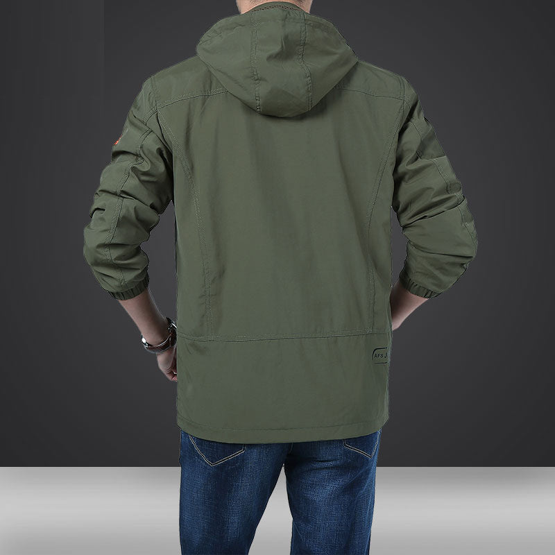 Herren leichte Kapuzen-Utility-Jacke mit Windschutz und Mehrfachtaschen Echoarchiv