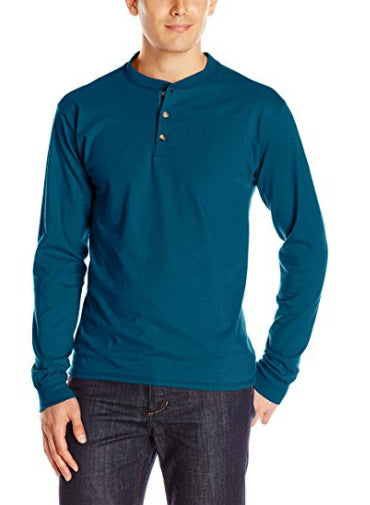 Herren Langarm-Henleyshirt mit Rundhalsausschnitt und dekorativer Knopfleiste – Marzano
