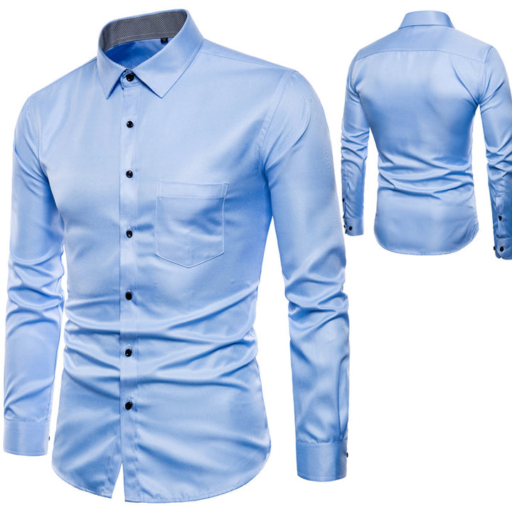 Herren Langarmhemd aus hochwertigem Satin mit modernem Slim-Fit Echoarchiv