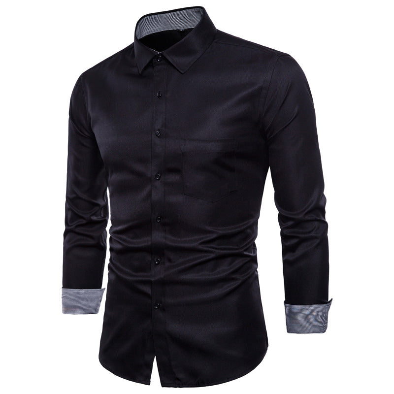 Herren Langarmhemd aus hochwertigem Satin mit modernem Slim-Fit Echoarchiv