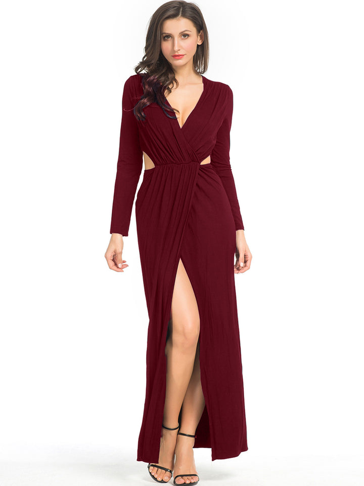 Damen Elegantes Jersey-Maxikleid im Wickelstil mit tiefem V‑Ausschnitt und tailliertem Gummibund Echoarchiv