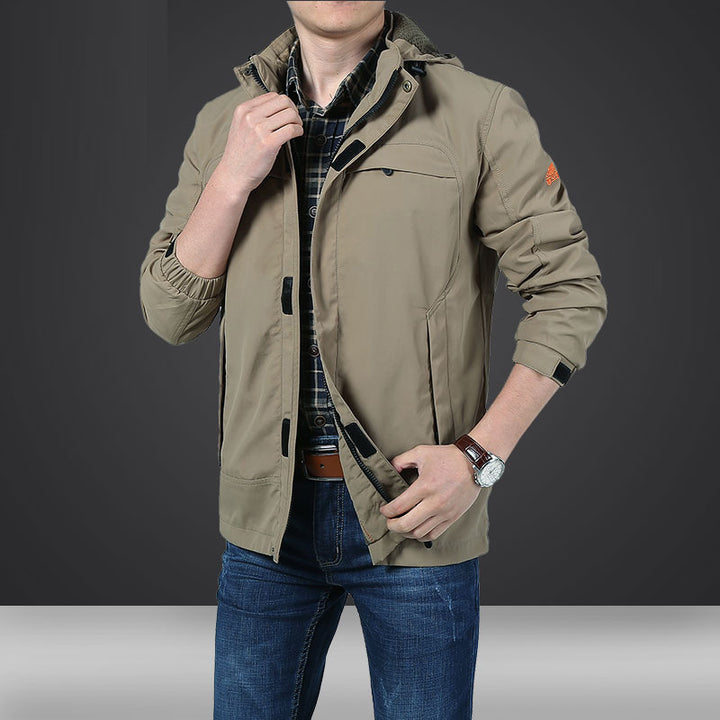 Herren leichte Kapuzen-Utility-Jacke mit Windschutz und Mehrfachtaschen Echoarchiv