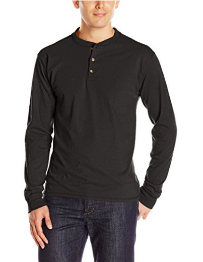 Herren Langarm-Henleyshirt mit Rundhalsausschnitt und dekorativer Knopfleiste – Marzano