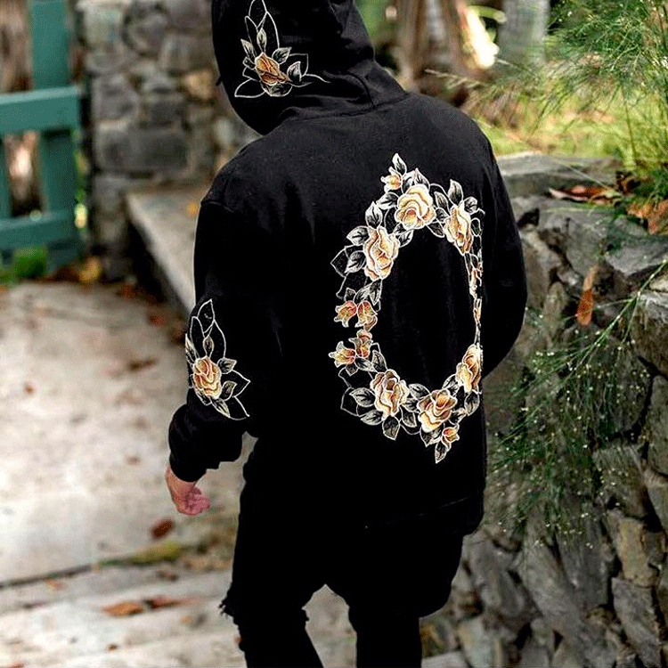 Herren Kapuzenpullover mit floraler Stickerei Echoarchiv