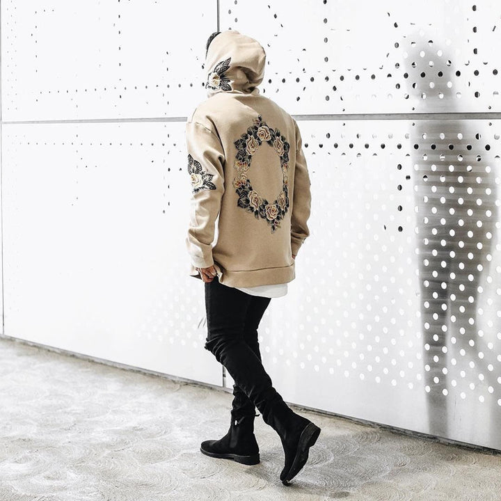 Herren Kapuzenpullover mit floraler Stickerei Echoarchiv