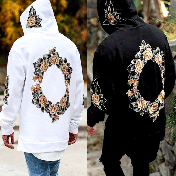 Herren Kapuzenpullover mit floraler Stickerei Echoarchiv