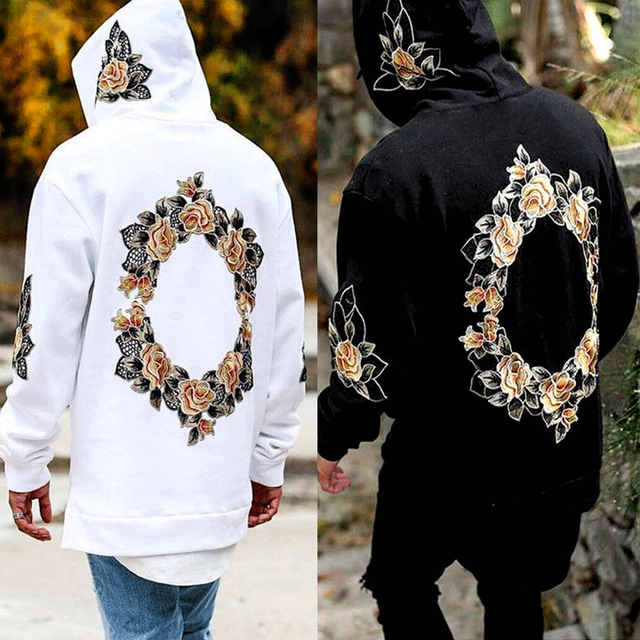 Herren Kapuzenpullover mit floraler Stickerei Echoarchiv