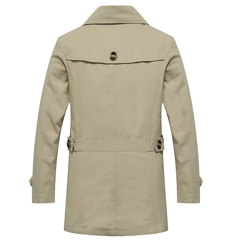 Leichter Baumwoll-Trenchcoat für Herren mit Reverskragen, Schulterklappen, kontrastierender Innenauskleidung und verdeckter Knopfleiste – Marzano
