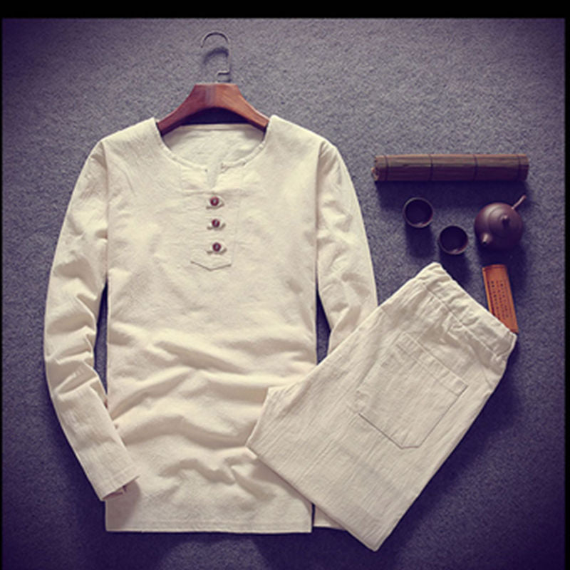Herren Langärmeliges Henley-Hemd mit Stehkragen, Kurzknopfleiste und Relaxed Fit Echoarchiv