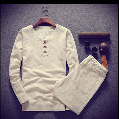 Herren Langärmeliges Henley-Loungewear-Oberteil mit Stehkragen und dekorativer Knopfleiste Echoarchiv