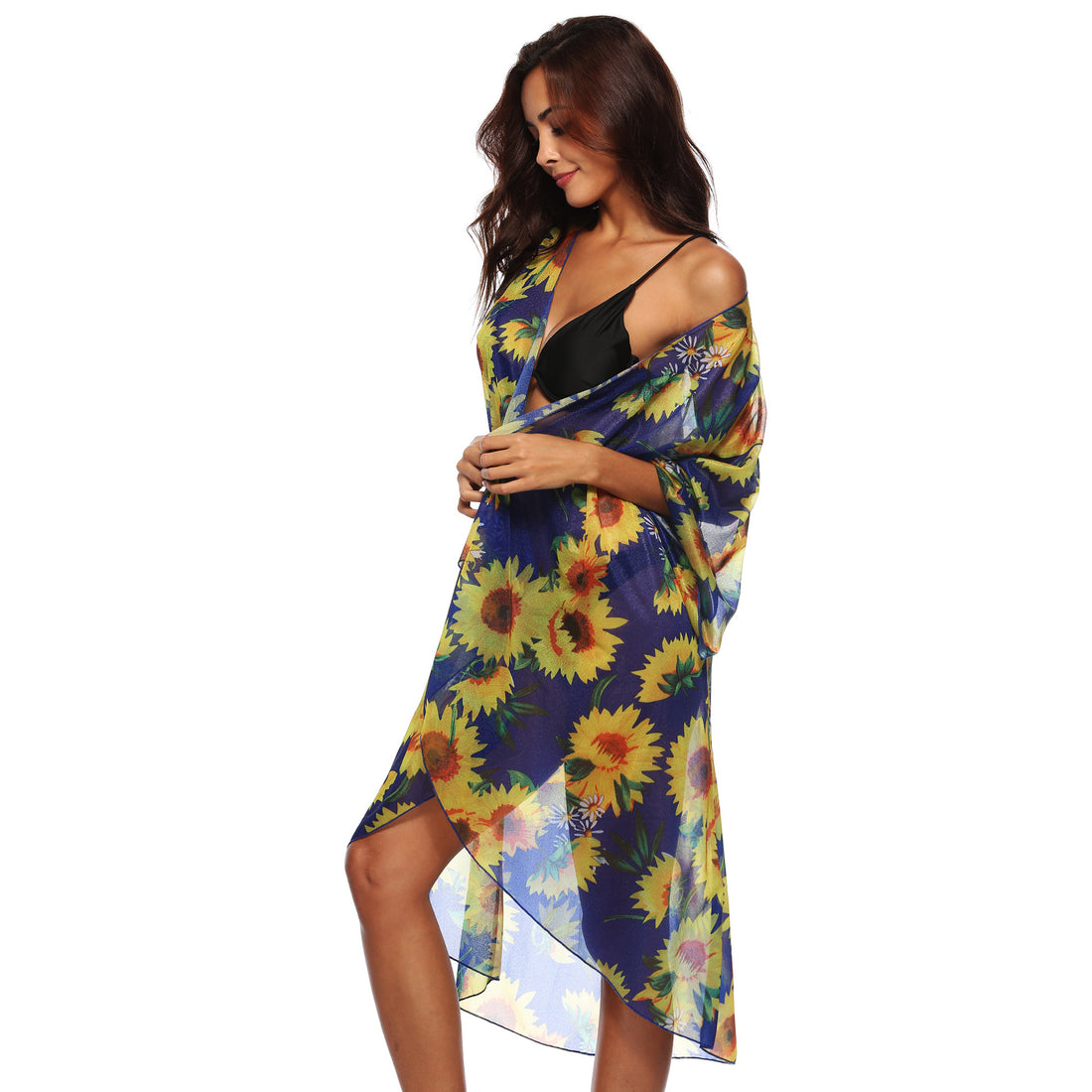 Damen luftiger Strandkimono mit floralen Mustern – Avérine
