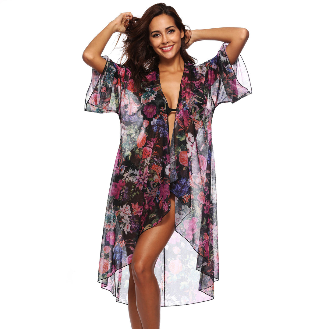 Damen luftiger Strandkimono mit floralem Design Echo Archiv