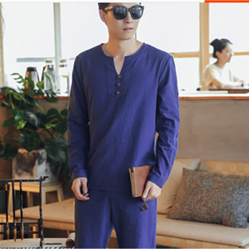 Herren Langärmeliges Henley-Hemd mit Stehkragen, Kurzknopfleiste und Relaxed Fit Echoarchiv