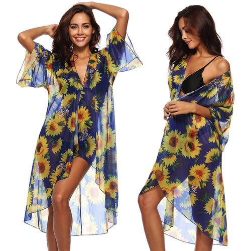 Damen luftiger Strandkimono mit floralen Mustern Echo Archiv