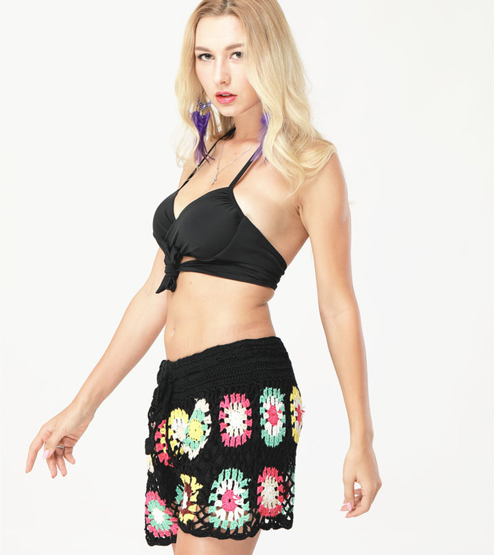 Damen Häkel-Strandshorts mit buntem Blumenmuster Echo Archiv
