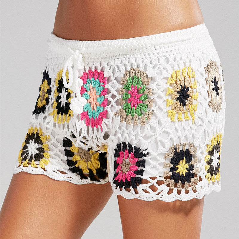 Damen Häkel-Strandshorts mit buntem Blumenmuster Echo Archiv